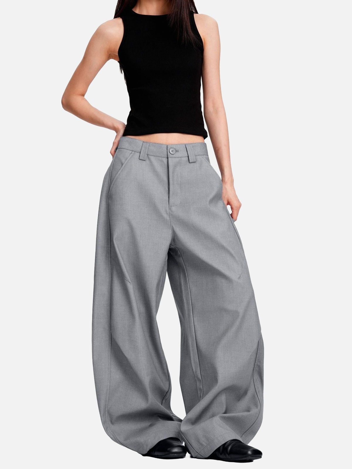 Curved-Knife Wide-Leg Trousers
