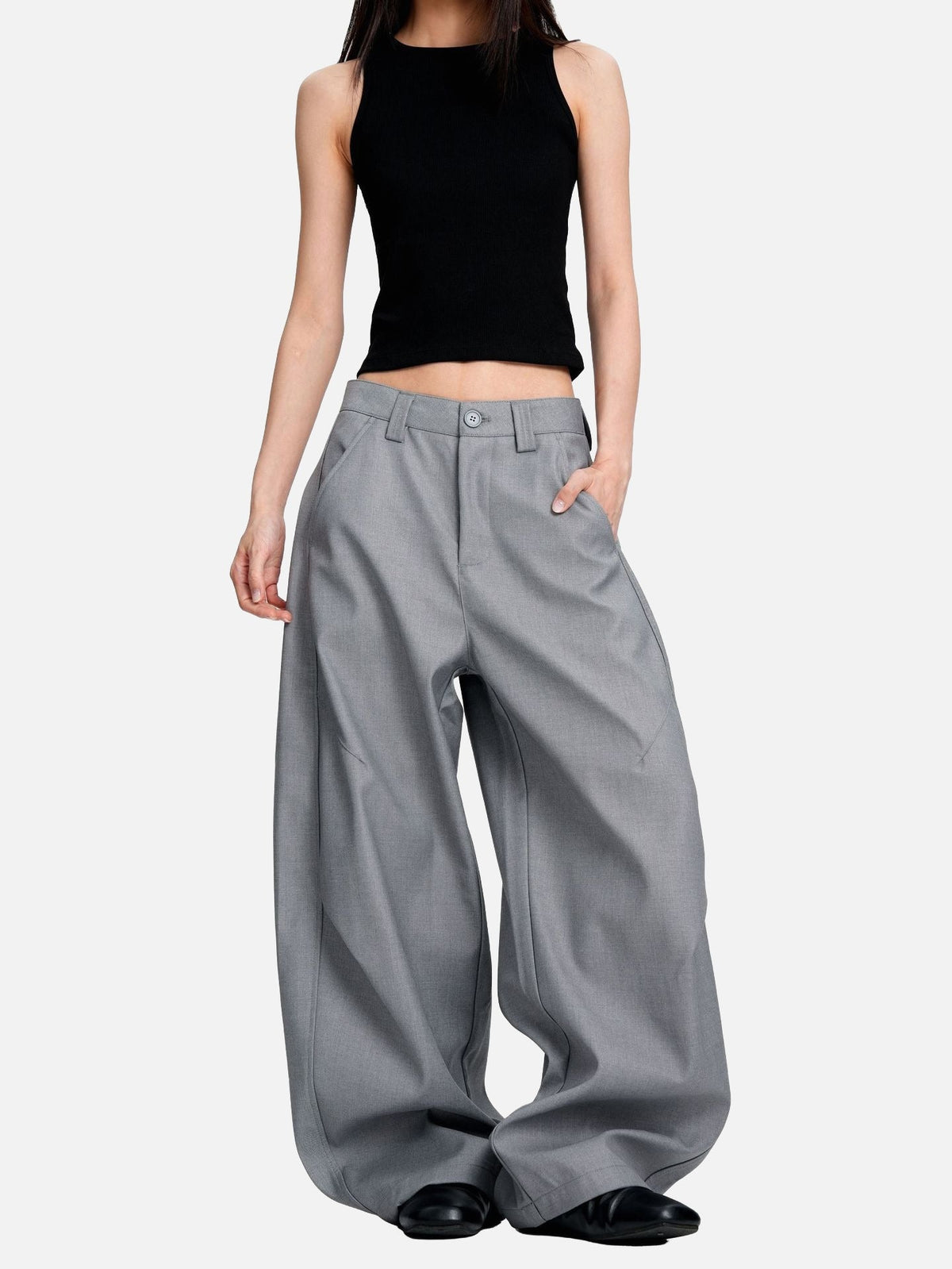 Curved-Knife Wide-Leg Trousers
