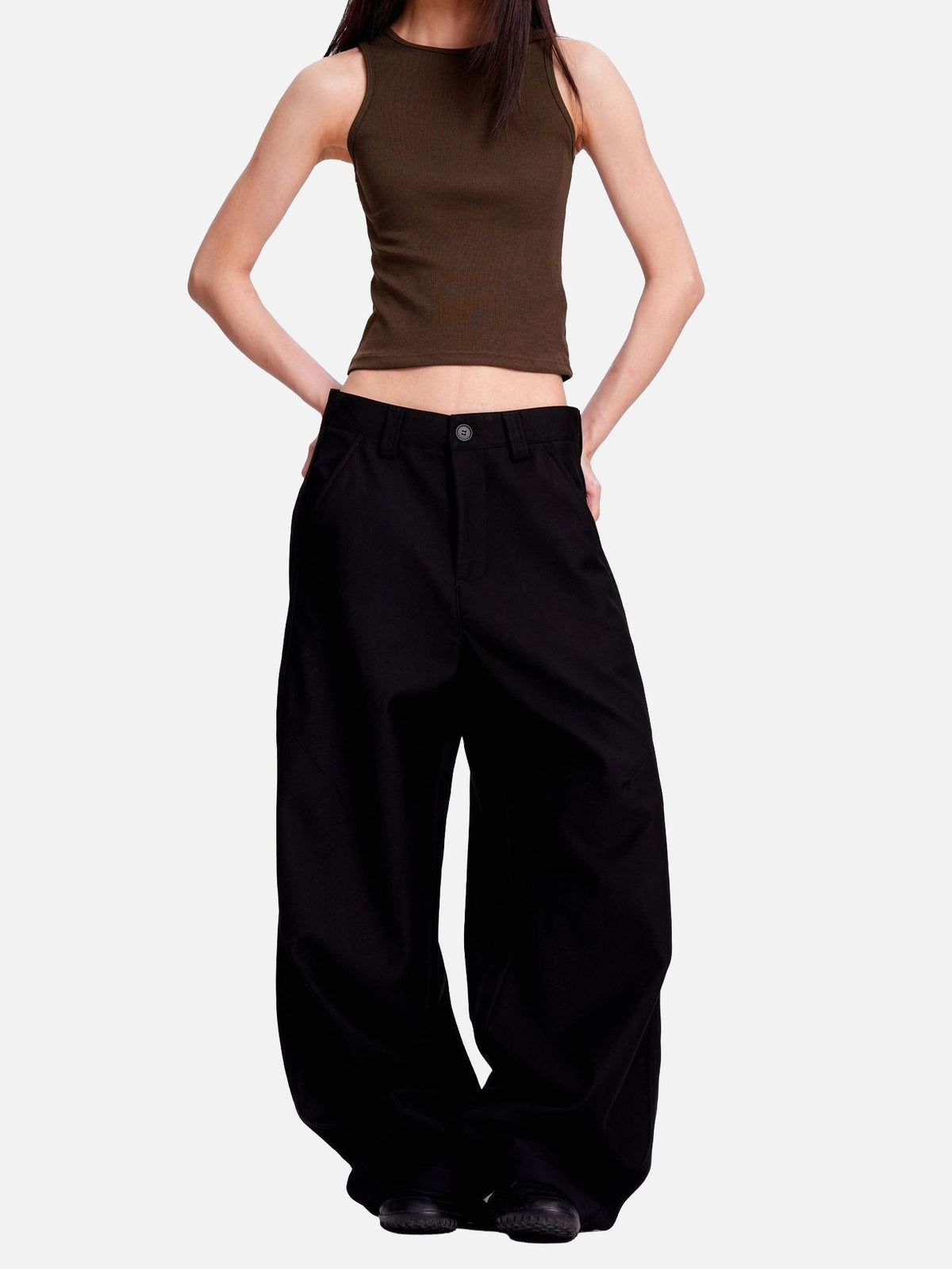 Curved-Knife Wide-Leg Trousers