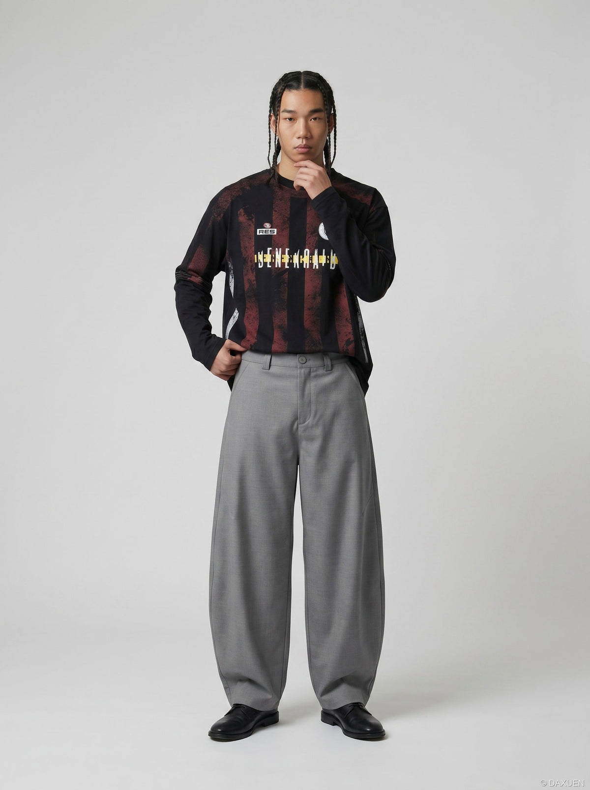 Curved-Knife Wide-Leg Trousers