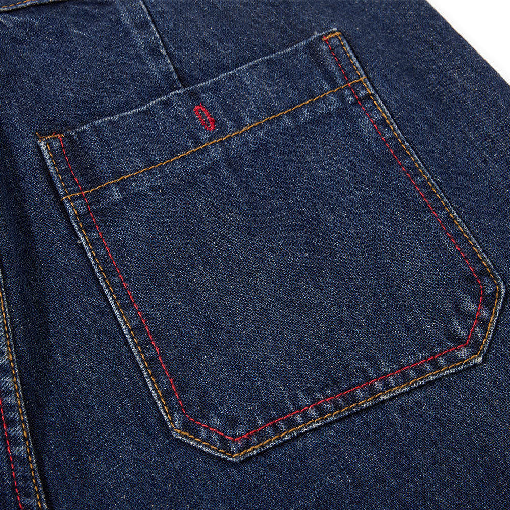 Curved Panel Wide-Leg Indigo Denim Jeans