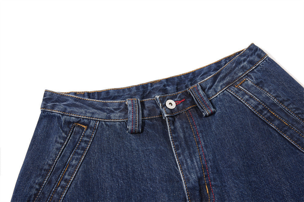 Curved Panel Wide-Leg Indigo Denim Jeans