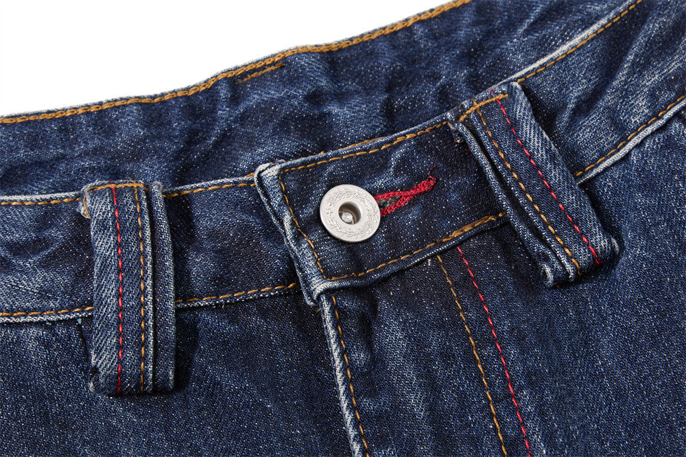 Curved Panel Wide-Leg Indigo Denim Jeans