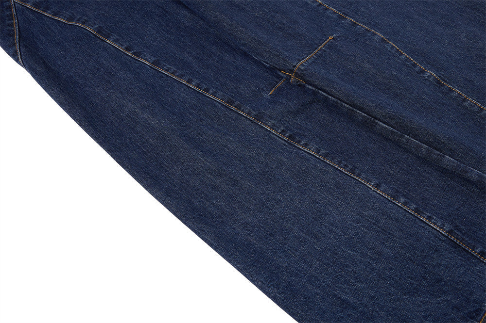 Curved Panel Wide-Leg Indigo Denim Jeans