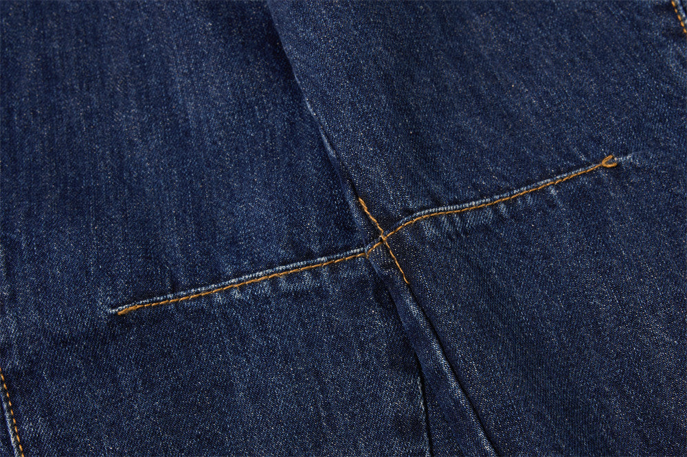 Curved Panel Wide-Leg Indigo Denim Jeans