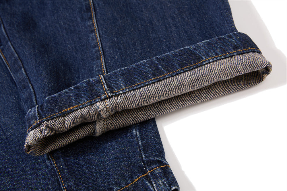 Curved Panel Wide-Leg Indigo Denim Jeans