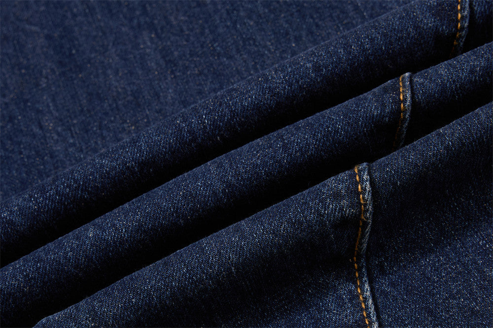 Curved Panel Wide-Leg Indigo Denim Jeans