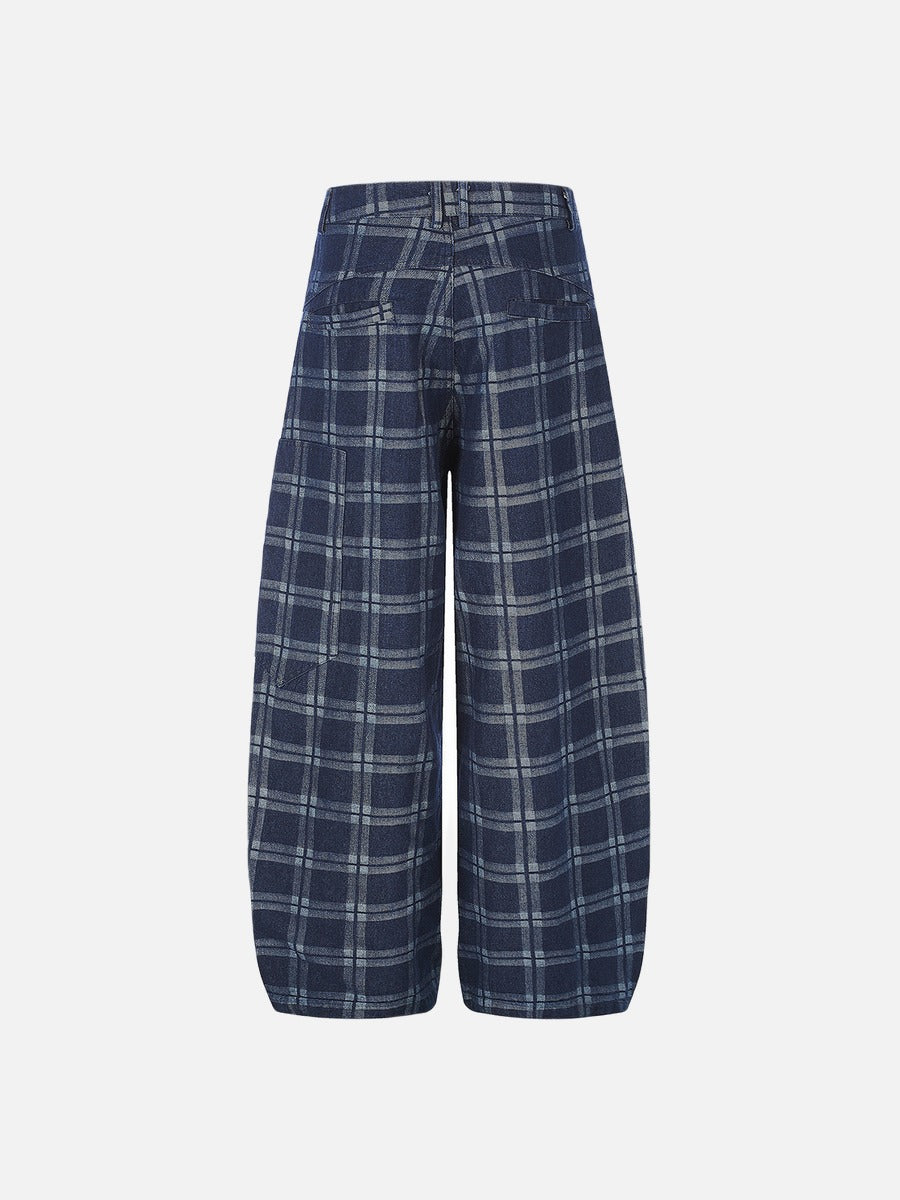 DAXUEN dark blue plaid wide-leg trousers