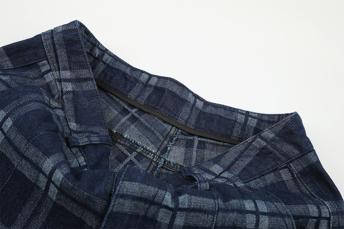 DAXUEN dark blue plaid wide-leg trousers