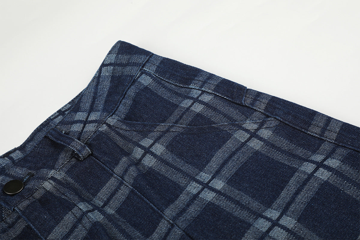 DAXUEN dark blue plaid wide-leg trousers
