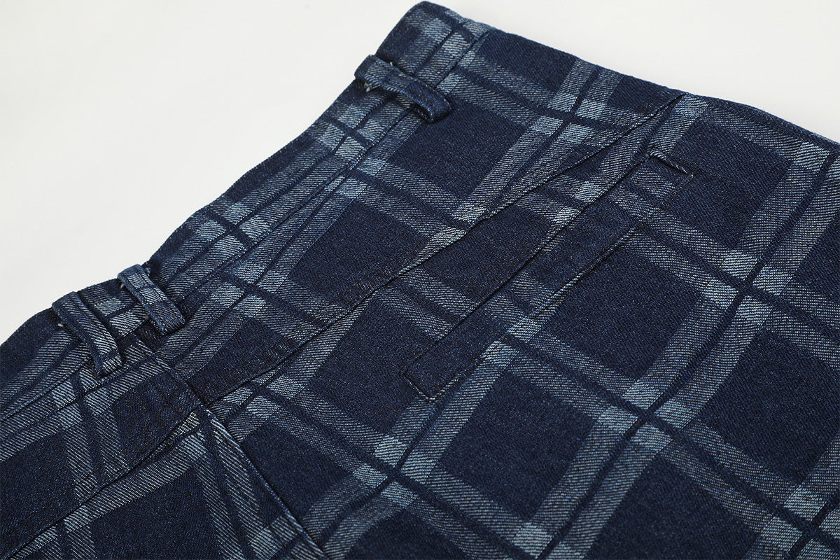DAXUEN dark blue plaid wide-leg trousers