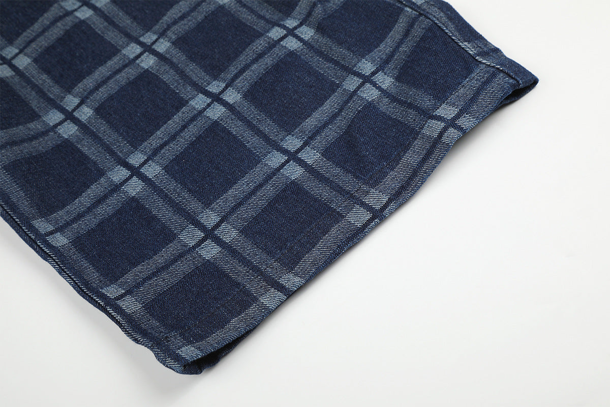 DAXUEN dark blue plaid wide-leg trousers