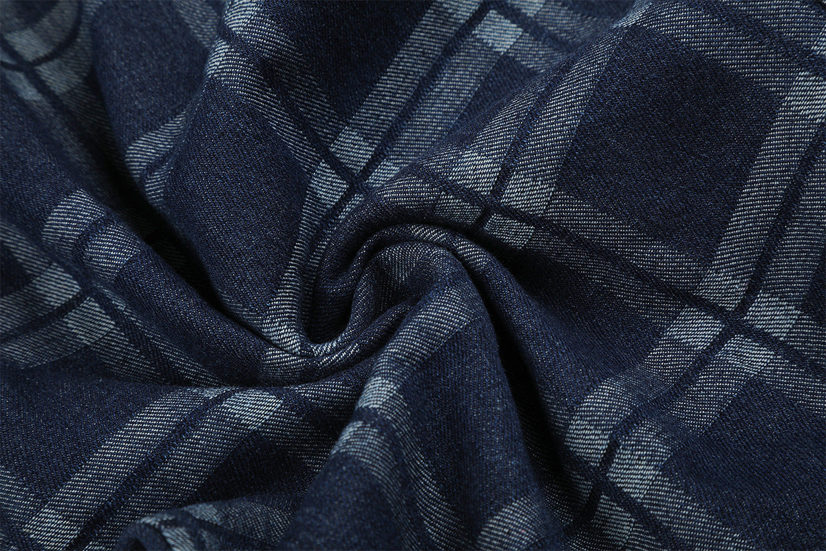 DAXUEN dark blue plaid wide-leg trousers
