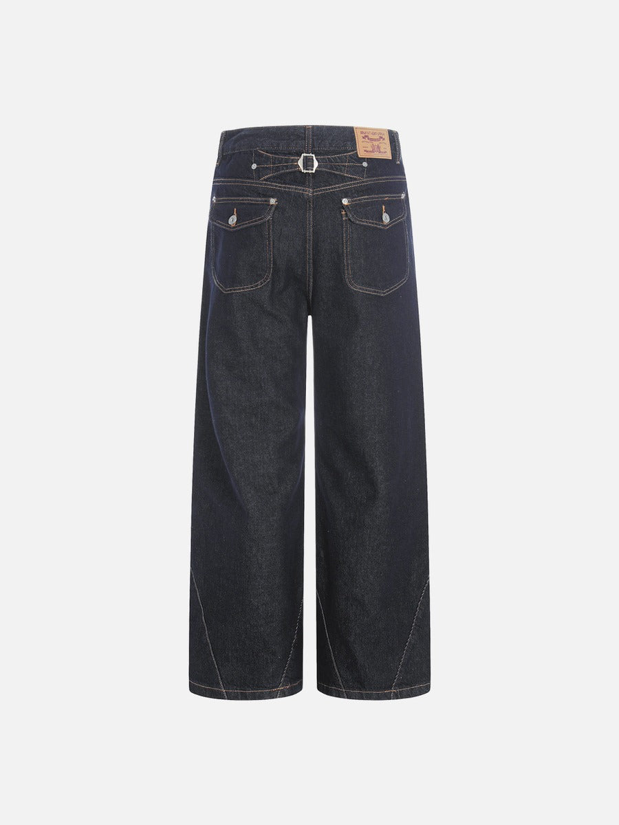DAXUEN dark blue wide-leg denim jeans with contrast stitching