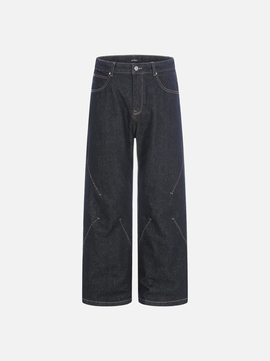 DAXUEN dark blue wide-leg denim jeans with contrast stitching