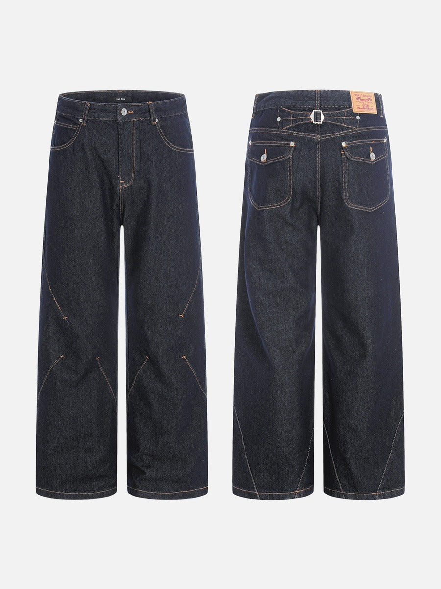 DAXUEN dark blue wide-leg denim jeans with contrast stitching