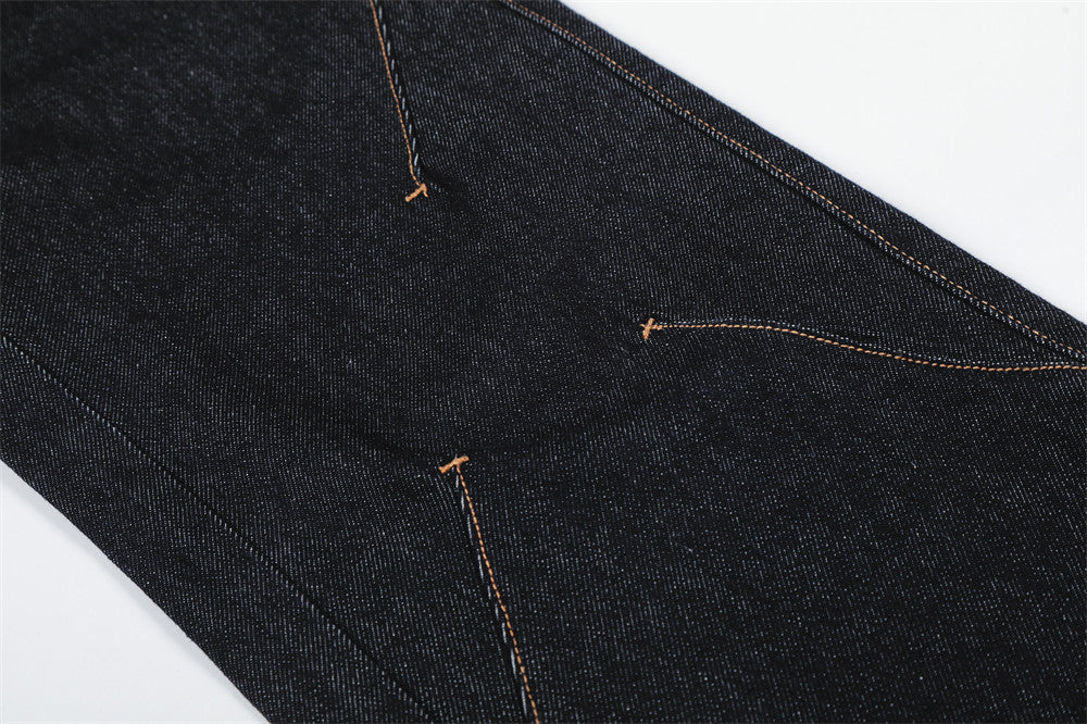 DAXUEN dark blue wide-leg denim jeans with contrast stitching