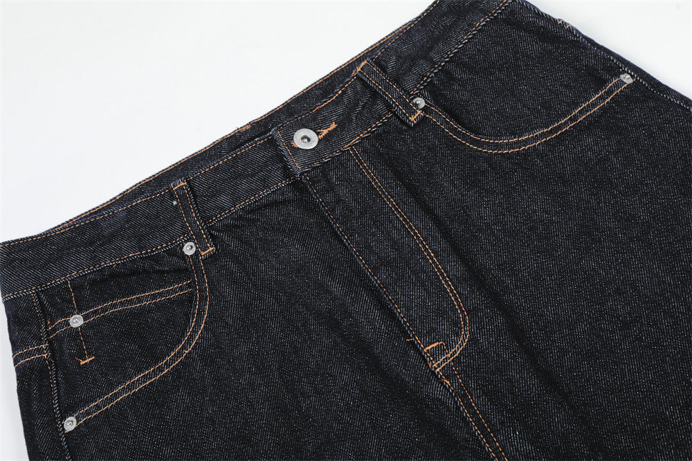 DAXUEN dark blue wide-leg denim jeans with contrast stitching