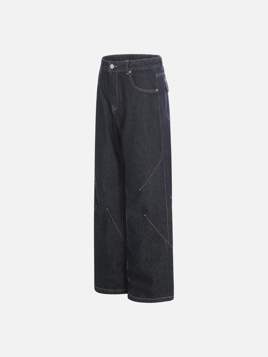 DAXUEN dark blue wide-leg denim jeans with contrast stitching