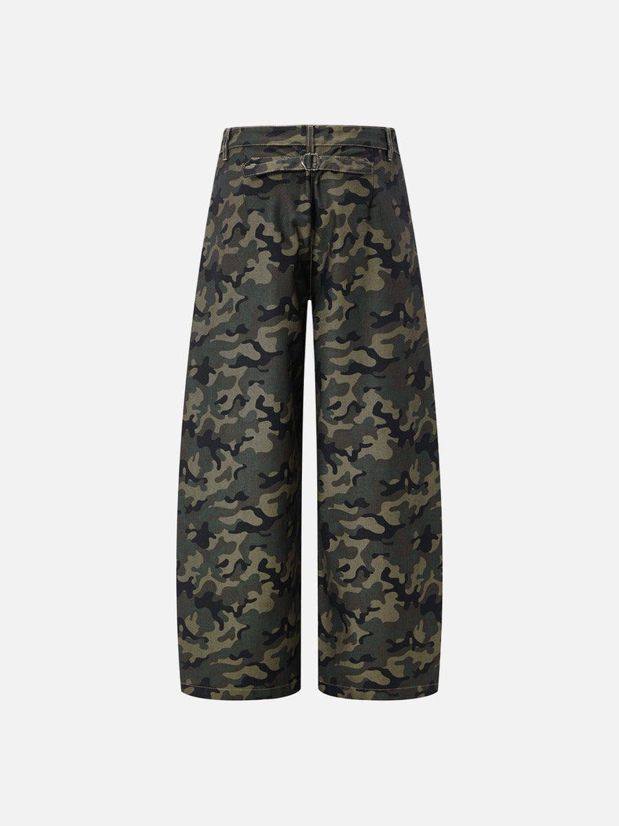 Dark Green Camouflage Wide-Leg Pants