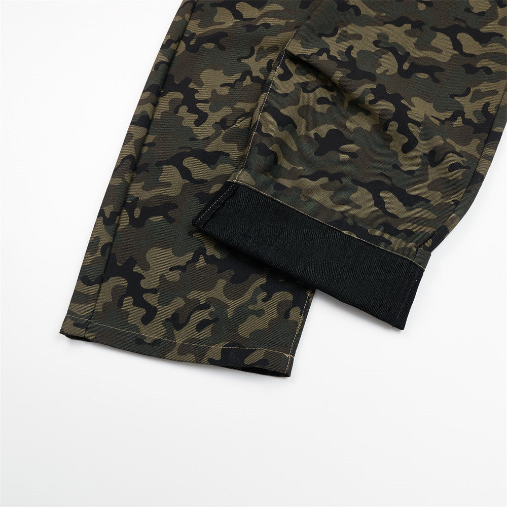 Dark Green Camouflage Wide-Leg Pants