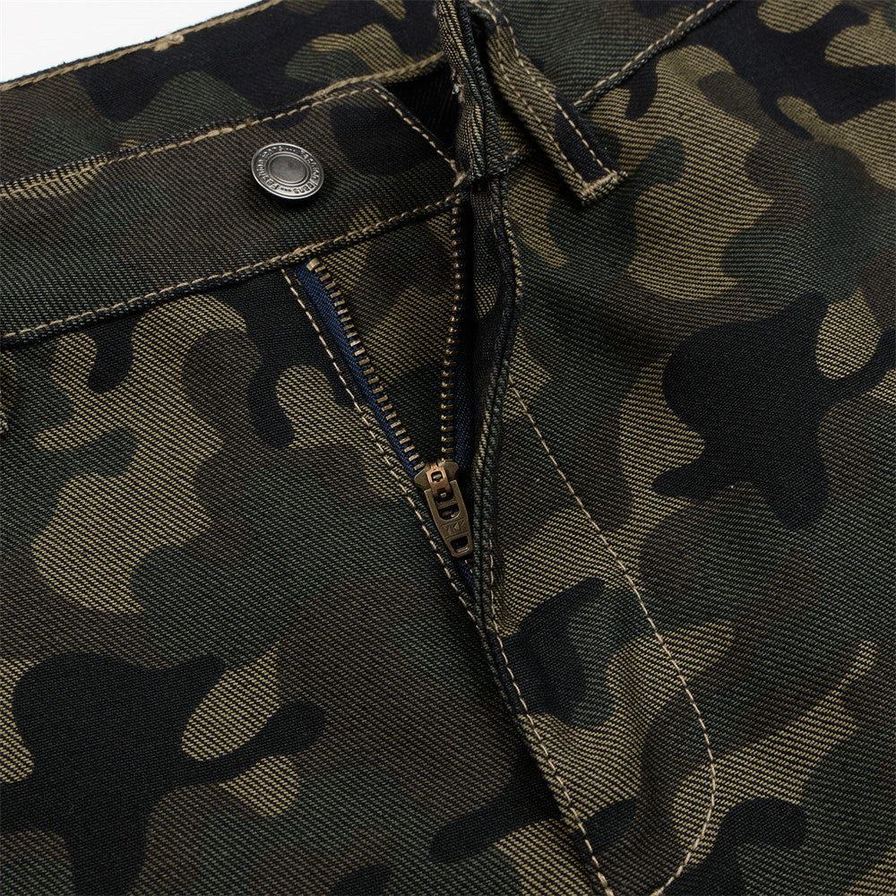 Dark Green Camouflage Wide-Leg Pants