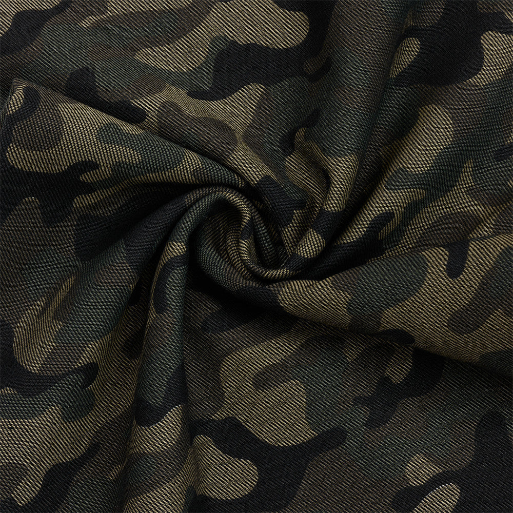 Dark Green Camouflage Wide-Leg Pants