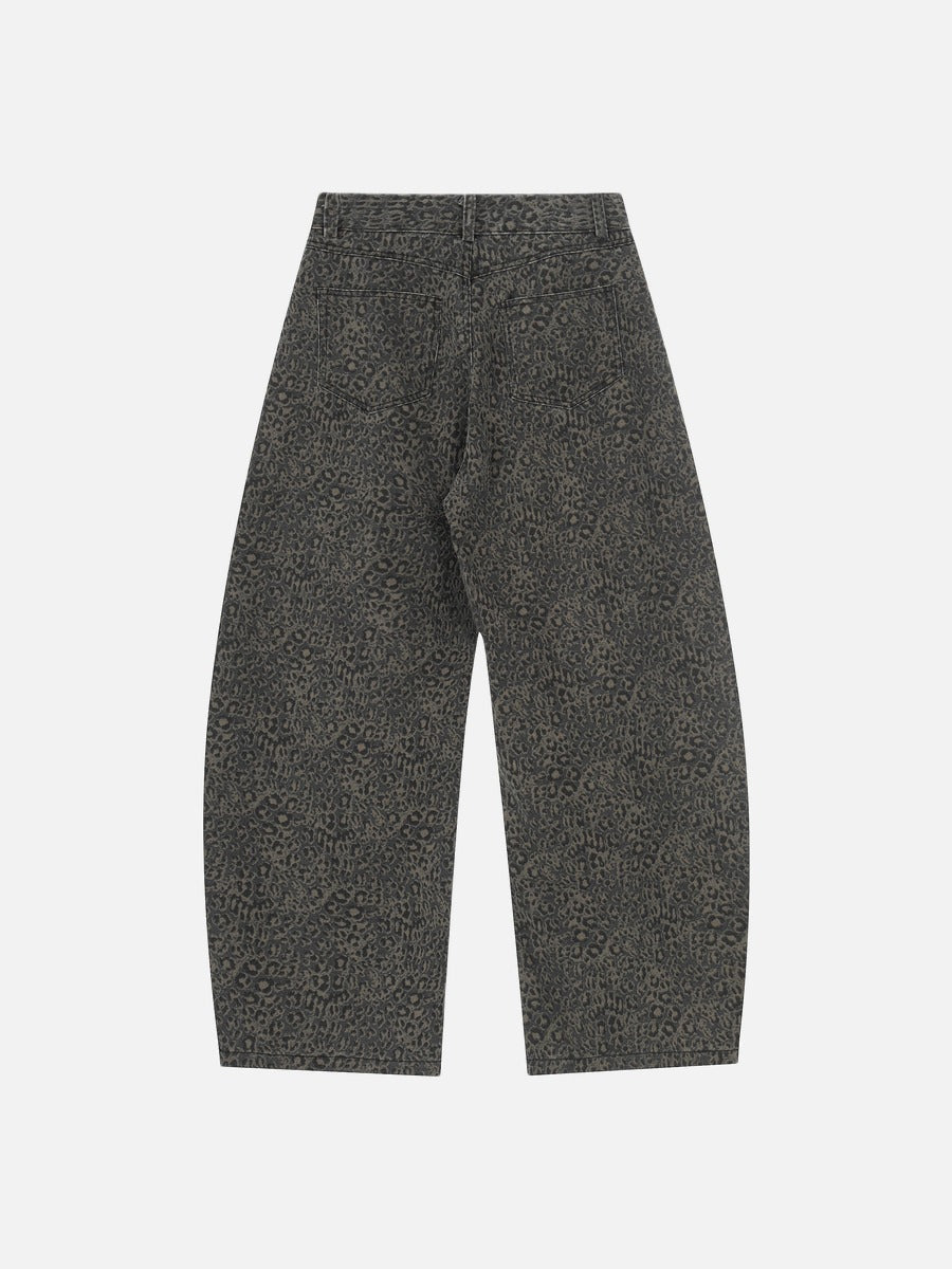 DAXUEN dark grey leopard print wide-leg pants