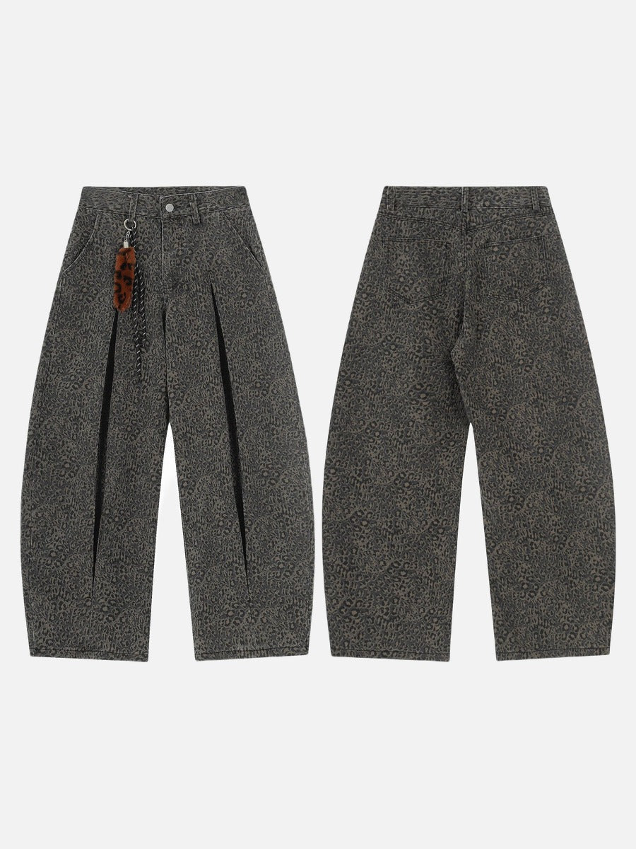 DAXUEN dark grey leopard print wide-leg pants