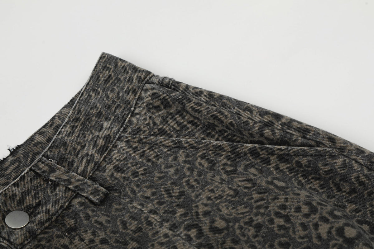 DAXUEN dark grey leopard print wide-leg pants