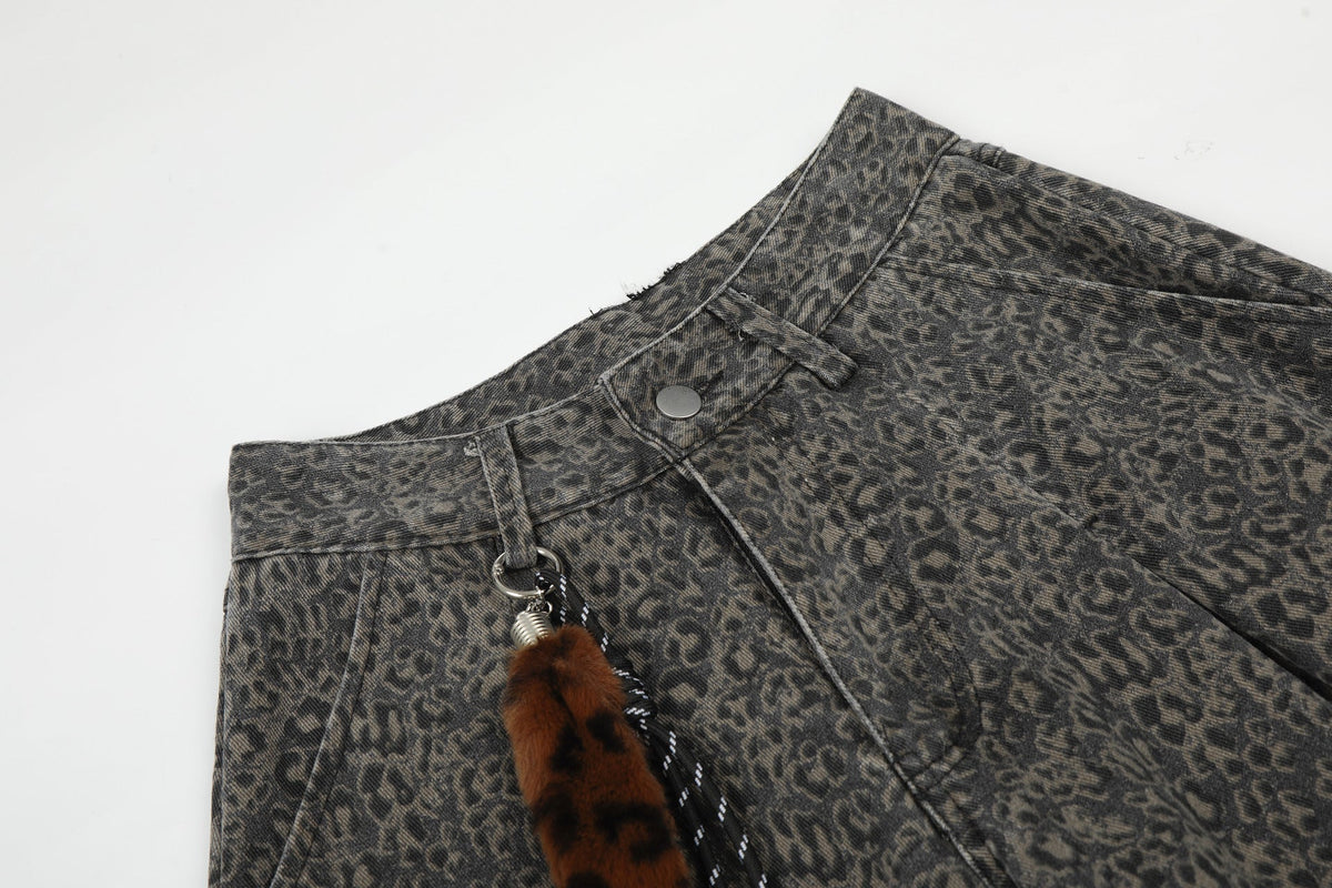 DAXUEN dark grey leopard print wide-leg pants