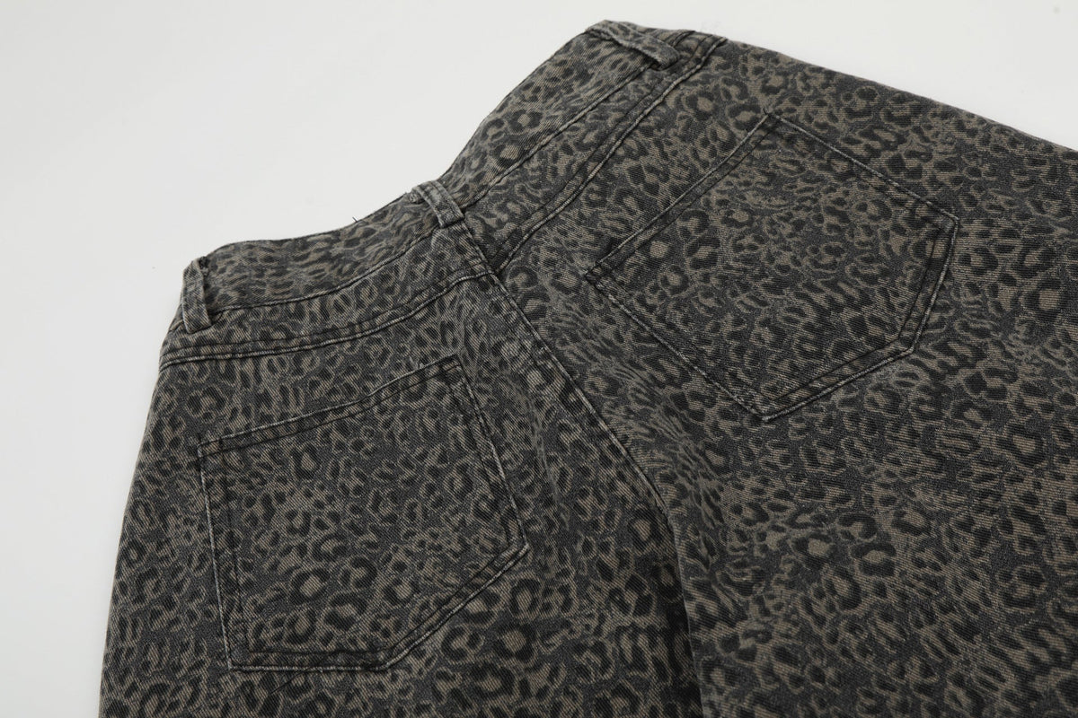 DAXUEN dark grey leopard print wide-leg pants