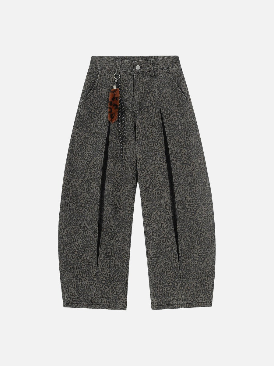 DAXUEN dark grey leopard print wide-leg pants