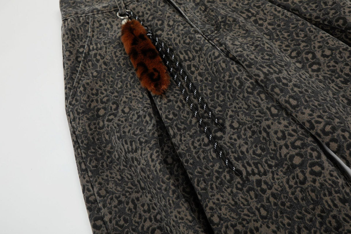 DAXUEN dark grey leopard print wide-leg pants