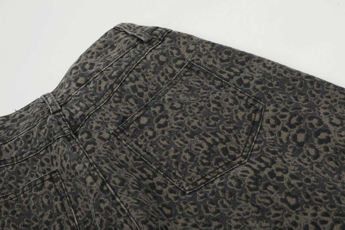 DAXUEN dark grey leopard print wide-leg pants