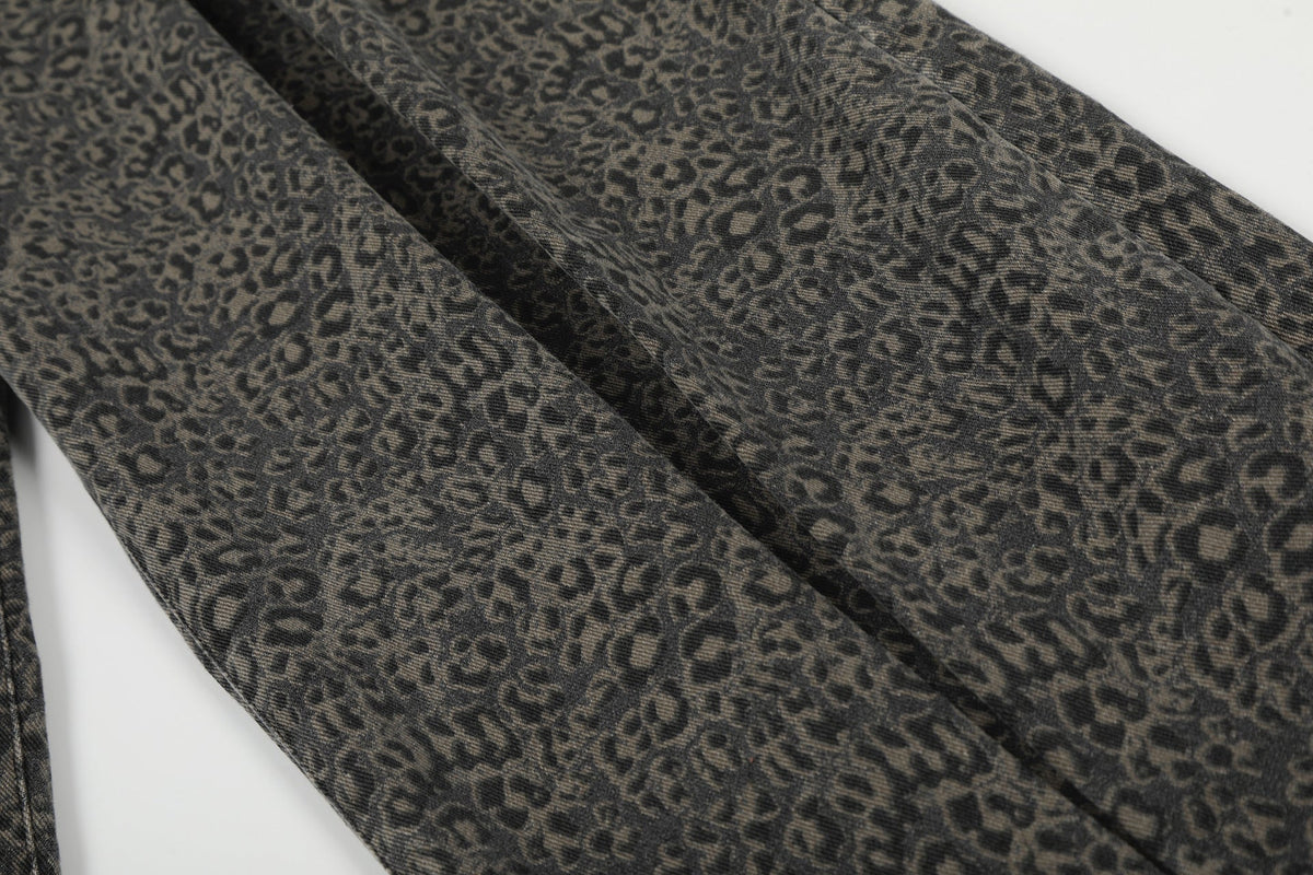 DAXUEN dark grey leopard print wide-leg pants