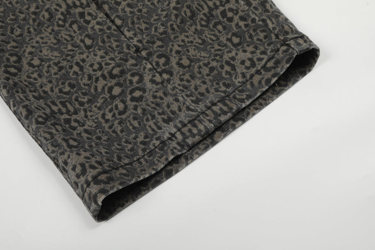 DAXUEN dark grey leopard print wide-leg pants