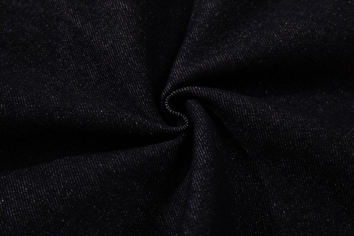 DAXUEN dark indigo wide-leg denim pants with plaid detail