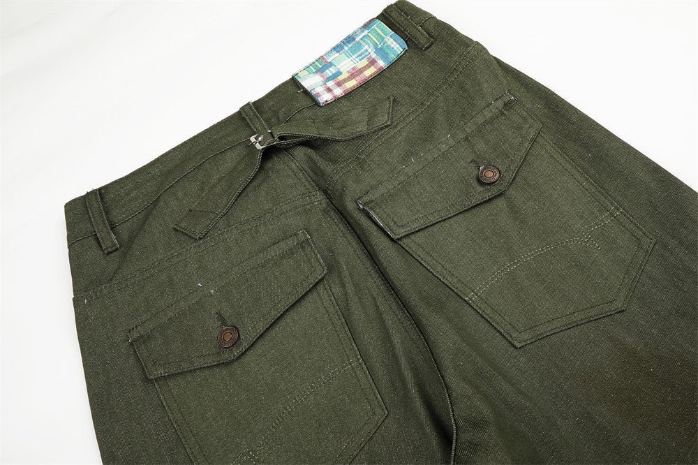 DAXUEN dark olive wide-leg trousers with plaid pockets