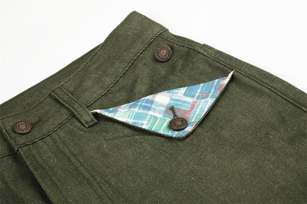 DAXUEN dark olive wide-leg trousers with plaid pockets