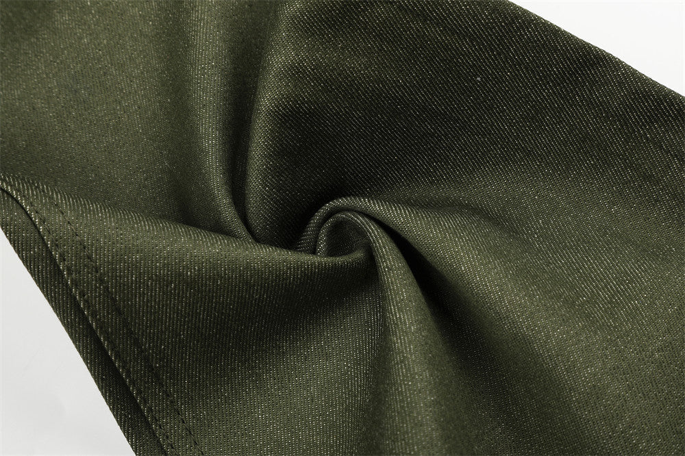 DAXUEN dark olive wide-leg trousers with plaid pockets