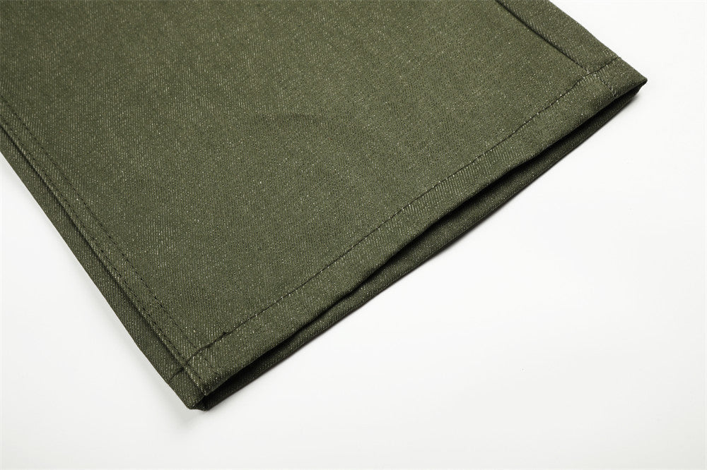 DAXUEN dark olive wide-leg trousers with plaid pockets