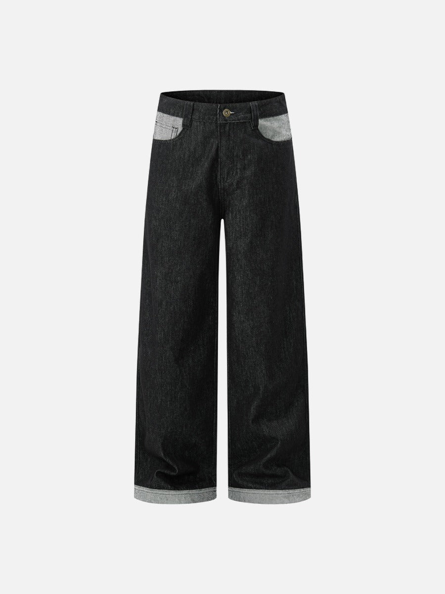 Dark Wash Colour Black Wide-Leg Jeans
