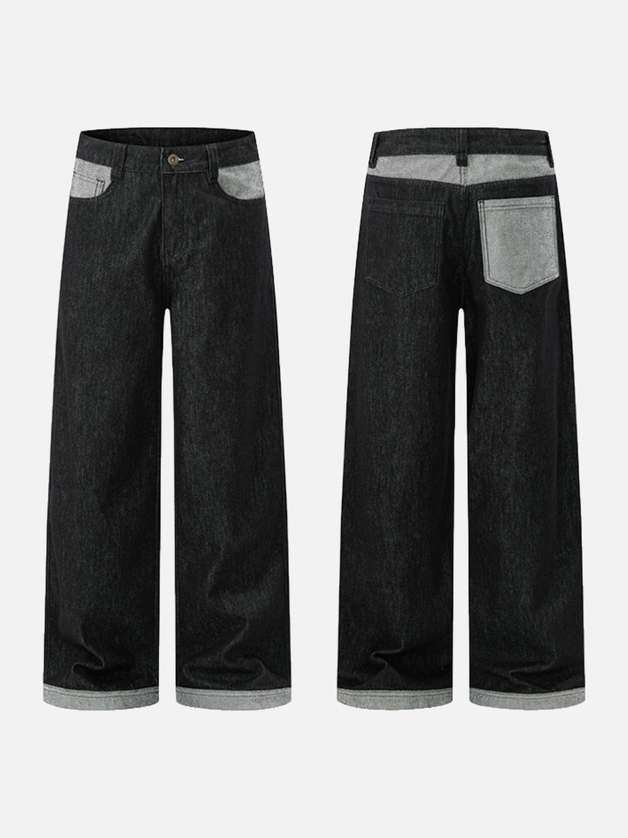 DAXUEN dark wash colour block wide-leg jeans