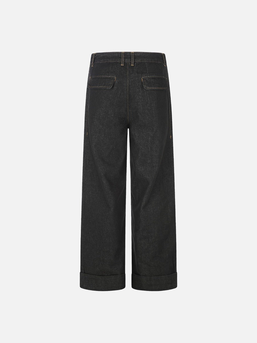 Dark Wash Wide-Leg Denim Trousers