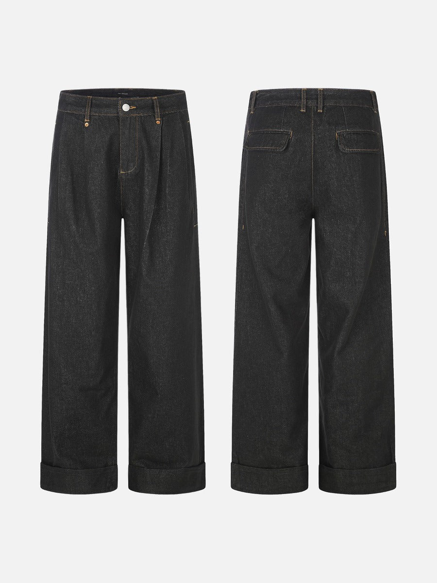 Dark Wash Wide-Leg Denim Trousers