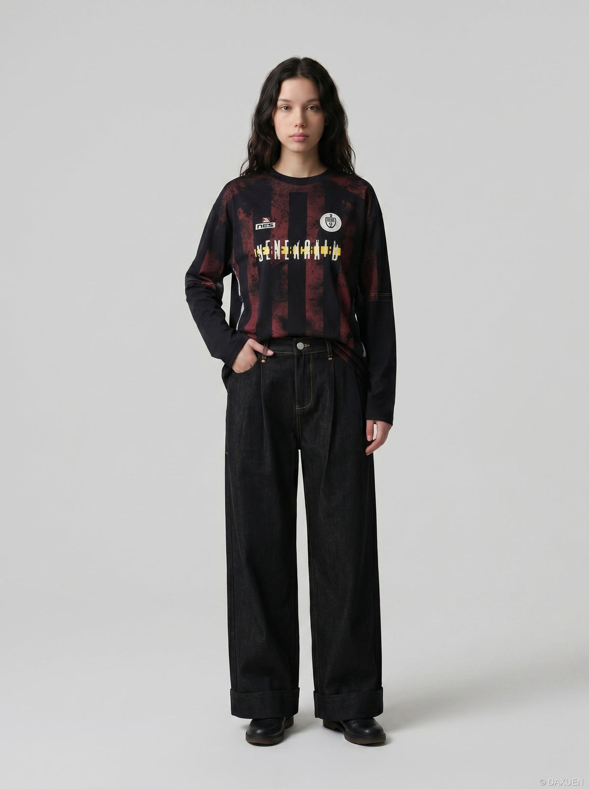 Dark Wash Wide-Leg Denim Trousers