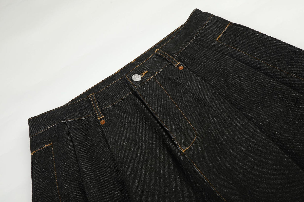 Dark Wash Wide-Leg Denim Trousers