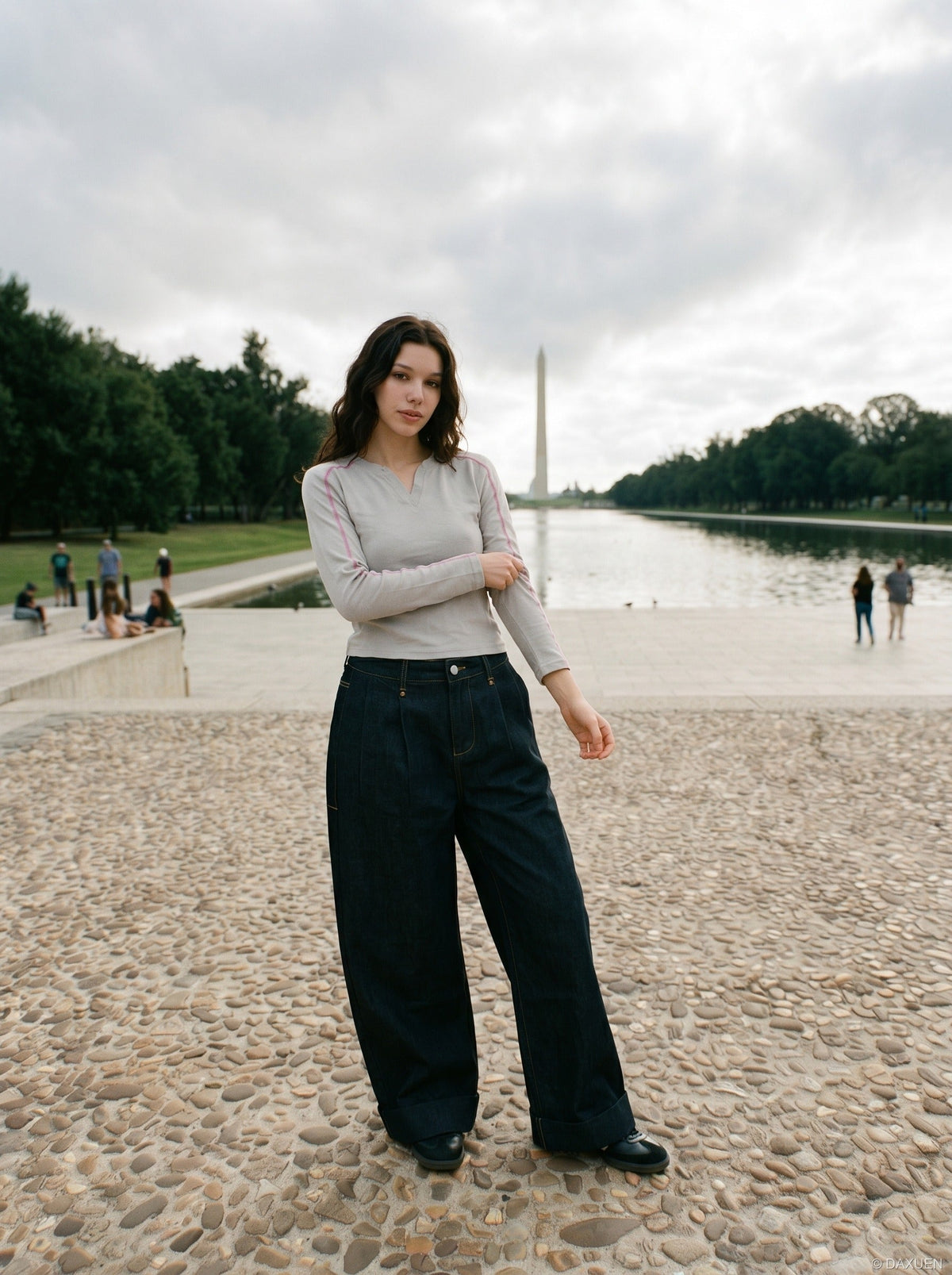 Dark Wash Wide-Leg Denim Trousers