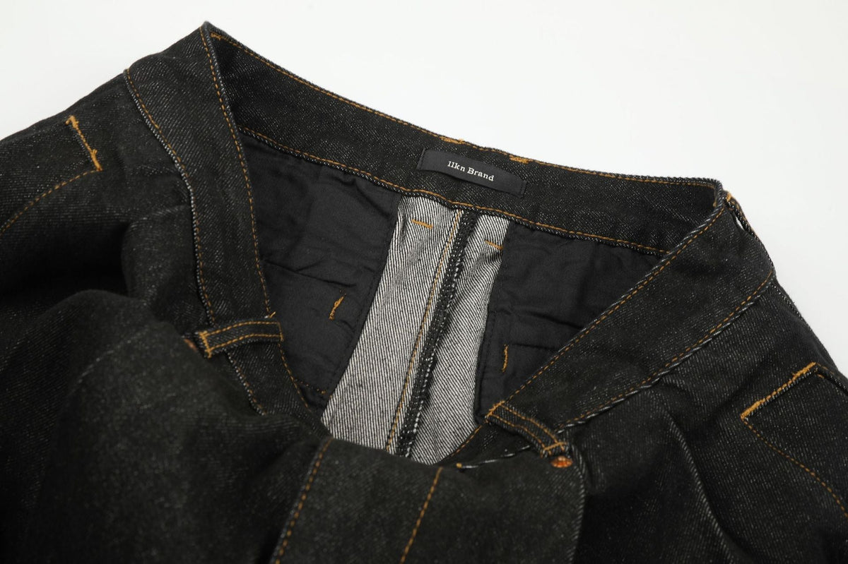 Dark Wash Wide-Leg Denim Trousers